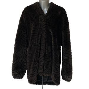 Vintage Duffel Outdoor Coat Brown Faux Fur Hooded Teddy Plush Women's Size Large